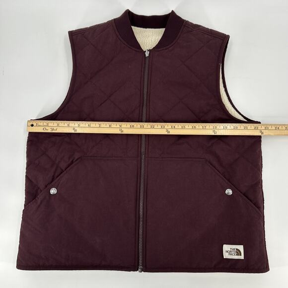 The North Face Cuchillo Vest Women XL Root Brown Sherpa Lined Reversible Zip - Picture 10 of 11